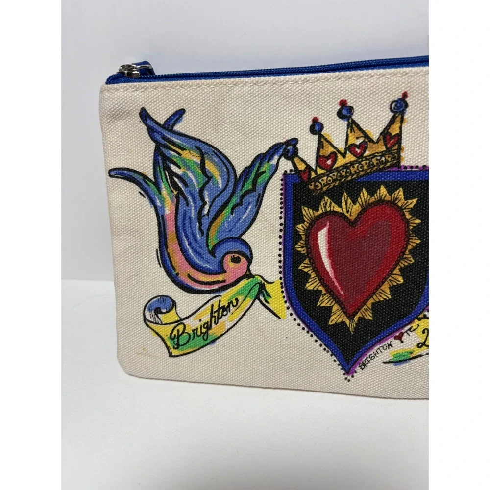Brighton Love of Art 2019 Canvas Pouch Tattoo Swallows Sacred Heart Cream Blue